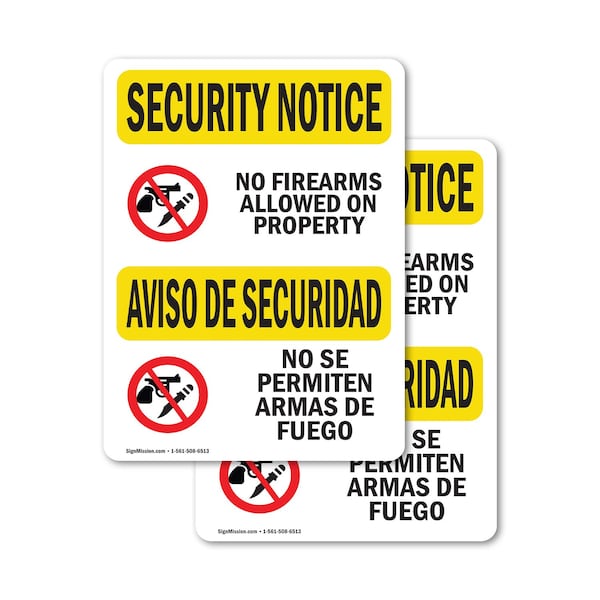 Signmission No Guns Allowed Bilingual OSHA Security Notice Sign, Vinyl Decal, 10in W x 14in L, 2PK OS-2PACK-SN-D-1014-L-11612 - main